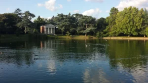 The historic Temple overlooking the lake at Gunnersbury Park in Ealing.