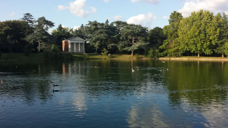 The historic Temple overlooking the lake at Gunnersbury Park in Ealing.