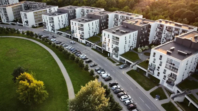 Modern residential apartment blocks in Lithuania representing the new housing fund.