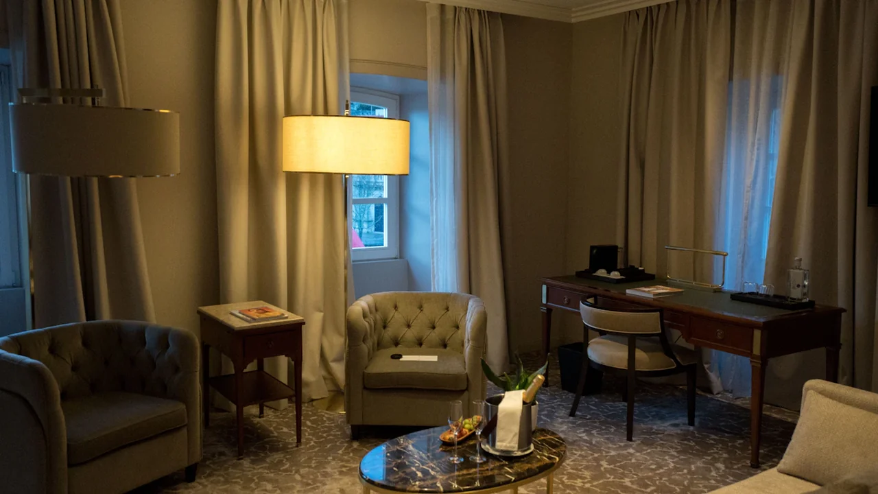 A quiet, well-lit study corner with a desk, chair, and reading lamp.