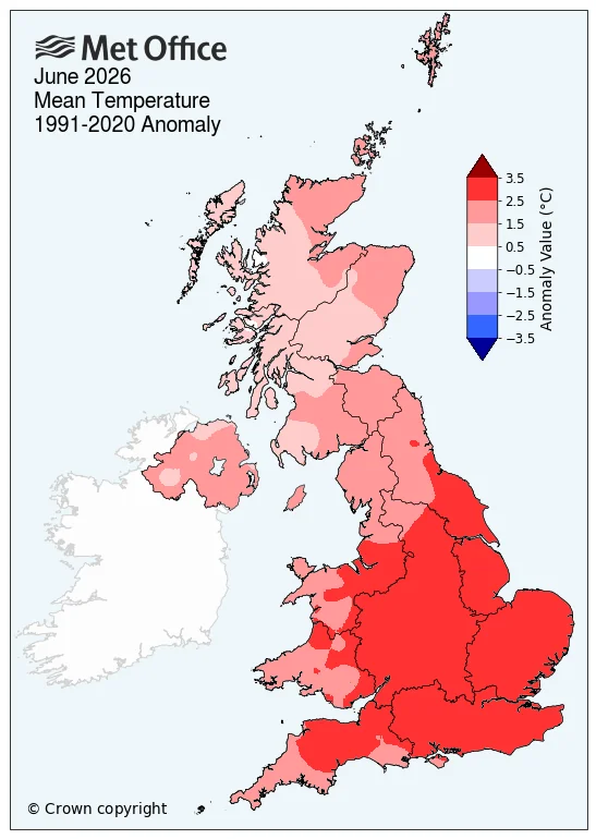 England’s June heat record was driven by warm nights