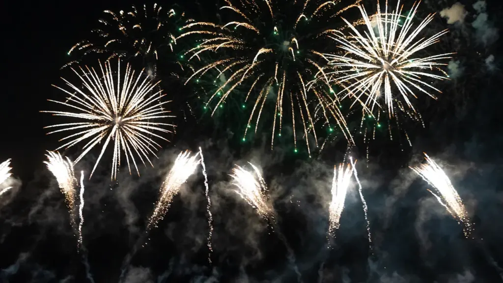 Brilliant fireworks display illuminating the night sky over the Lancashire coast during festival.