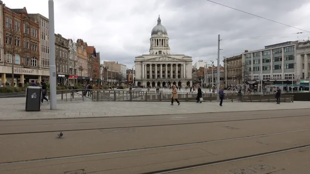 The historic Council House building in Nottingham's Old Market Square during the daytime.