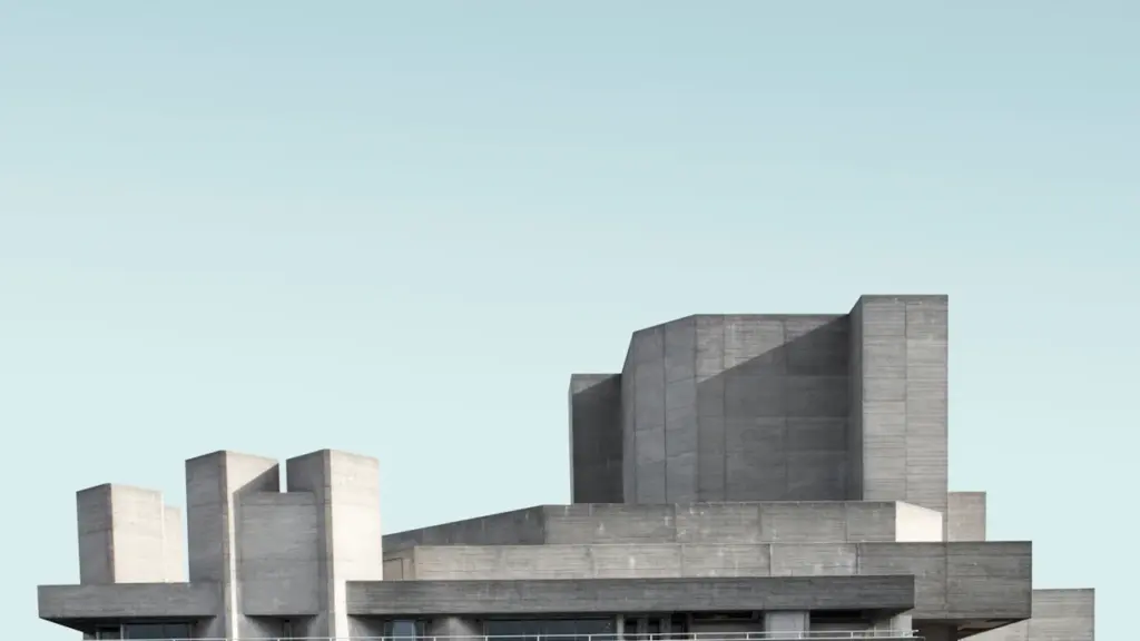 The iconic brutalist architecture of the National Theatre in London, England.
