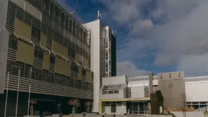 Modern architectural facade of the renovated Trnava University building exterior.